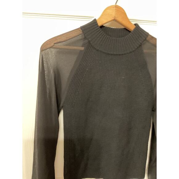 French Connection Melody Fabric Mix Black Mock High Neck Long Sleeve Top, S - Picture 3 of 7